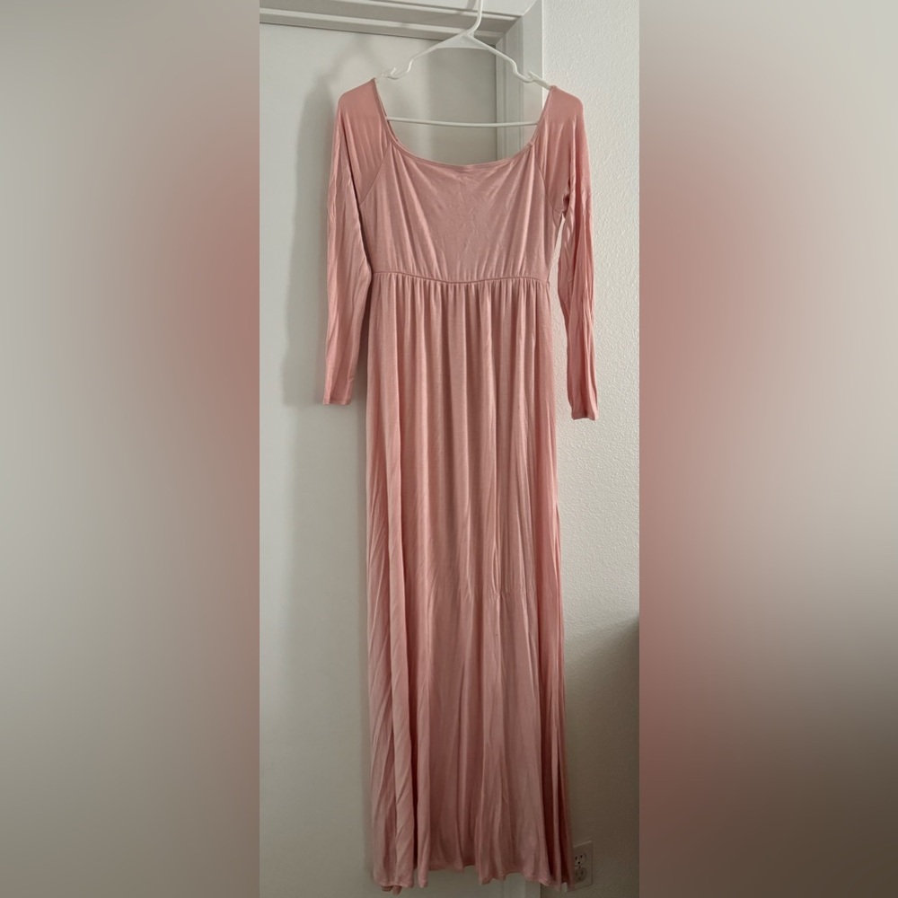 Pink blush off the shoulders maternity dress